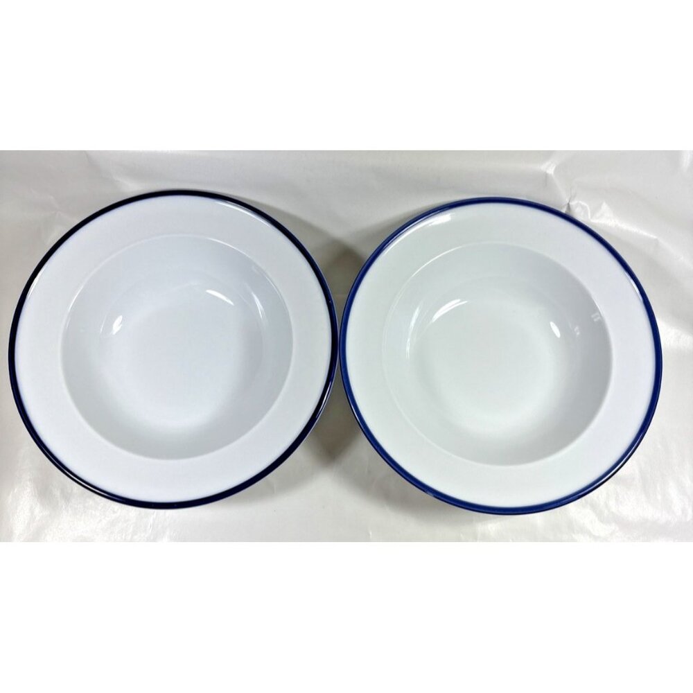 Fitz & Floyd Everyday White Bistro Soup Pasta Bowls Blue Rim Set of 2